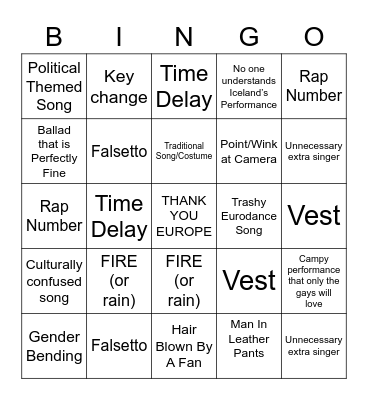 Eurovision 2023 Bingo Card