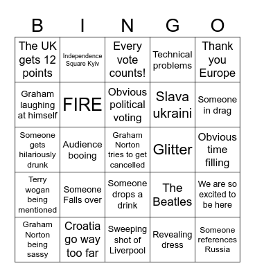 Eurovision Bingo Card