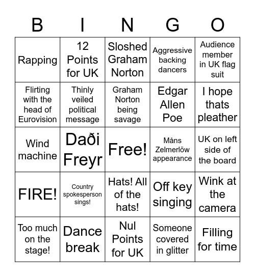 Eurovision 2023 biiiiiitcccchhh! Bingo Card