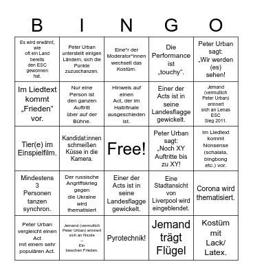 ESC 2023 Bingo Card