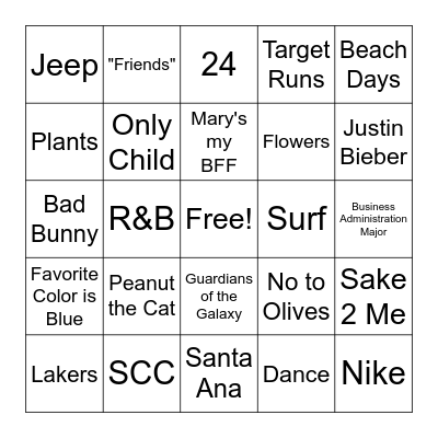 It's All About Melina Bingo Card