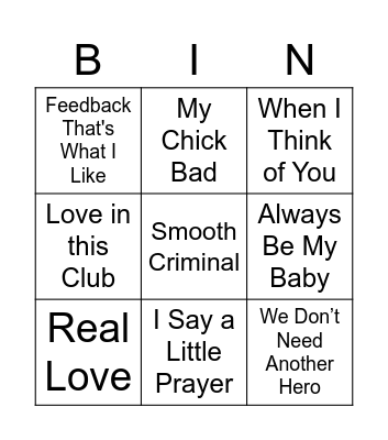 music bingo Card