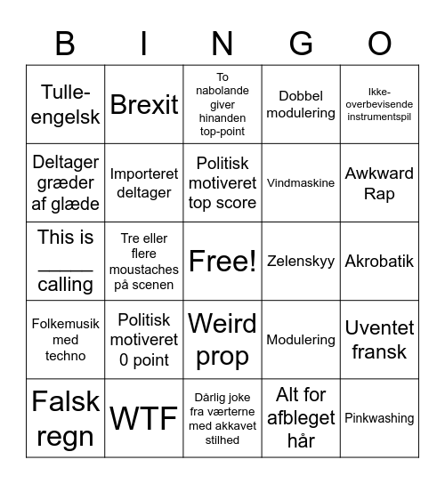 Melodigrandprixfestivalen Bingo Card