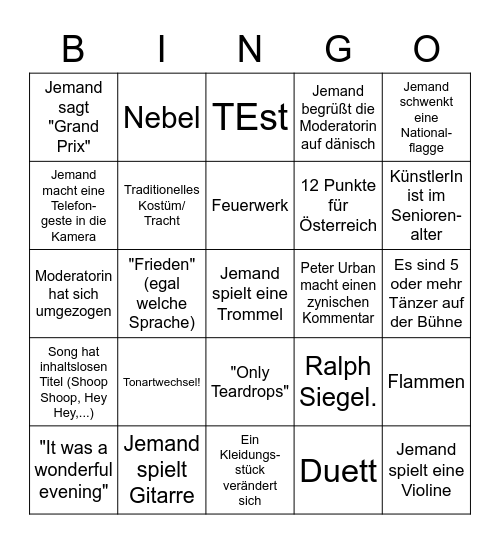 ESC Bingo Card
