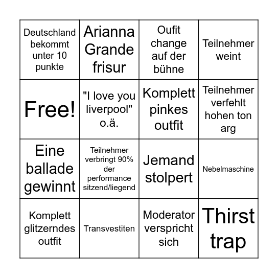 ESC BONGO Bingo Card