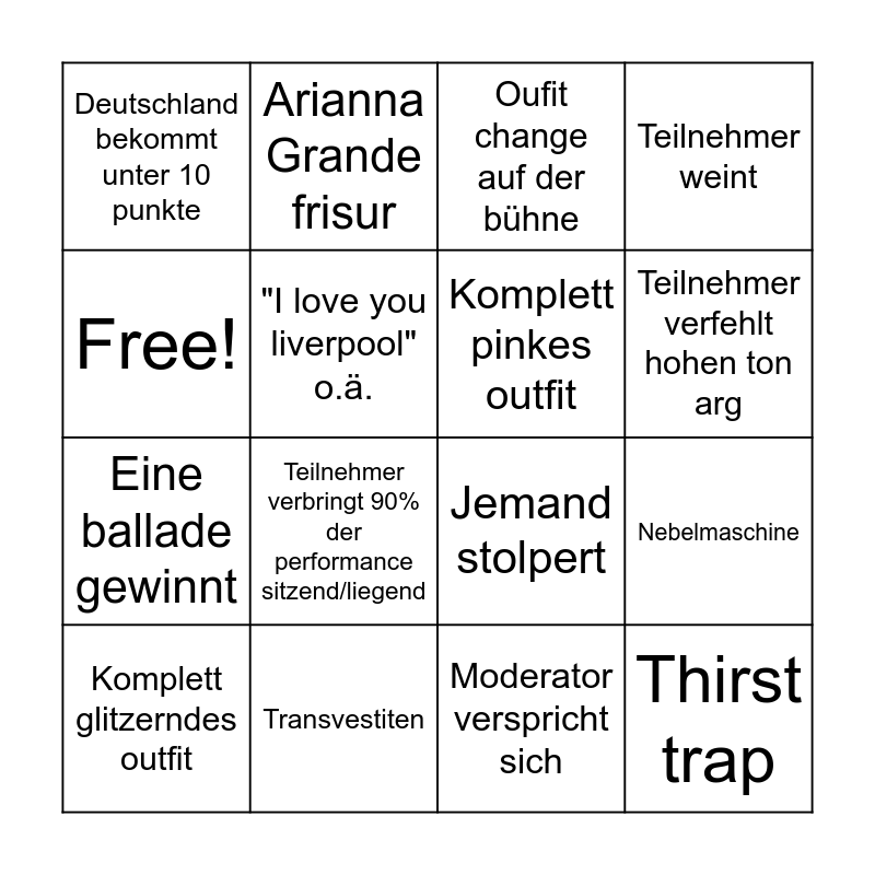 ESC BONGO Bingo Card