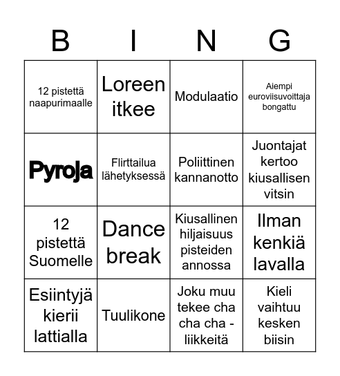 Euroviizut 2023 Bingo Card