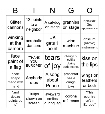 EUROVISION Bingo Card