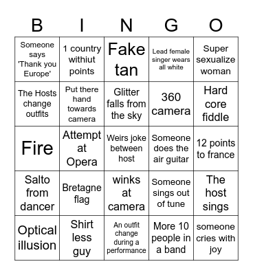 Eurovision Bingo Card