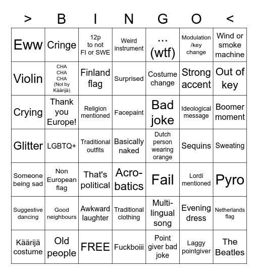 Korvfisk ESC FINALS bingo Card