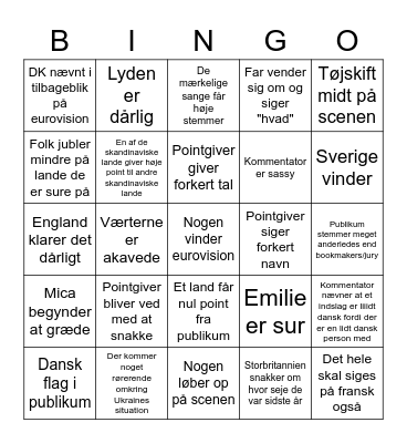 Eurovision Bingo Card