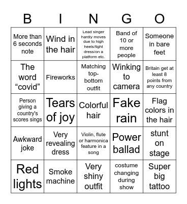 Eurovision Bingo Card