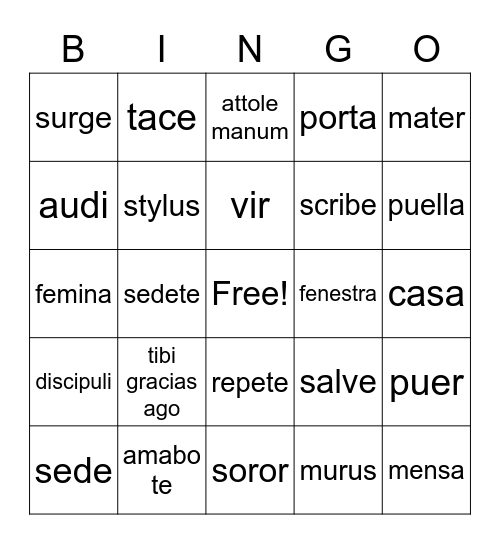 Song School Latin BINGO Card
