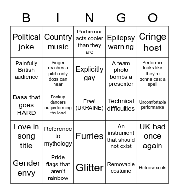 Eurovision Bingo Card