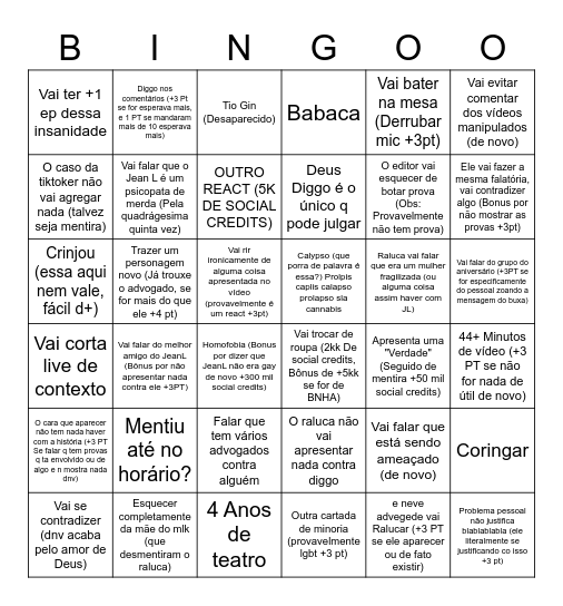 O que vai acontecer Diggo e cia Bingo Card