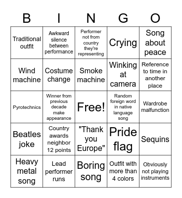 Eurovision! Bingo Card