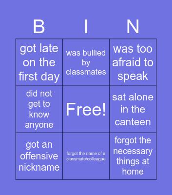 first day problems Bingo Card