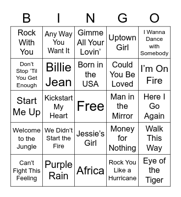 All Out 80s Bingo Card