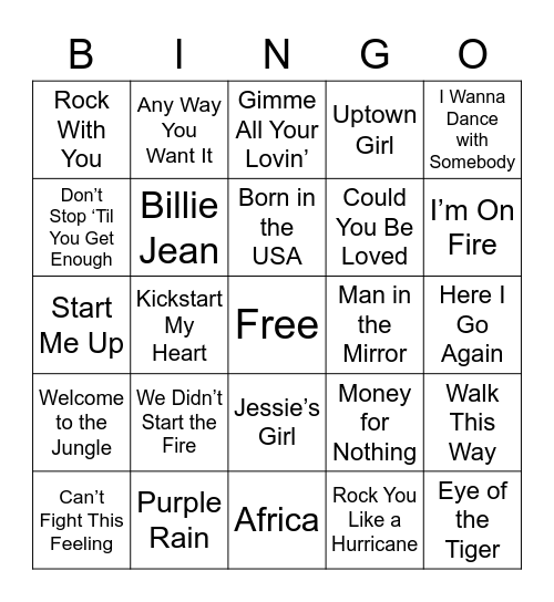 All Out 80s Bingo Card