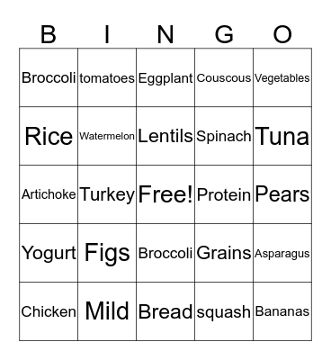 My Plate Bingo Card