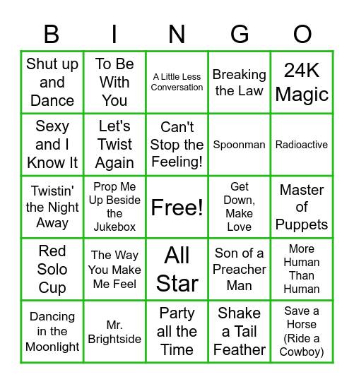 MUSIC BINGO at the Ann Arbor Eagles! Bingo Card