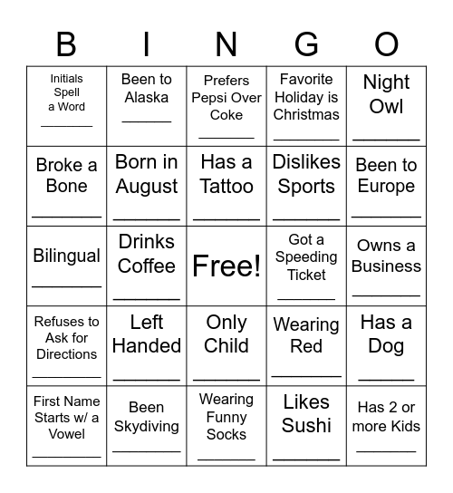 Find the Guest Bingo Card