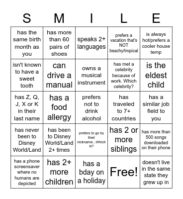 Someone who... Bingo Card