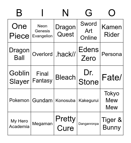 MCM Doujinshi Bingo Card