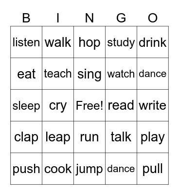 Irregular verbs (simple past) Bingo Card