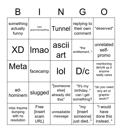 DBD YT Comment Bingo! Bingo Card