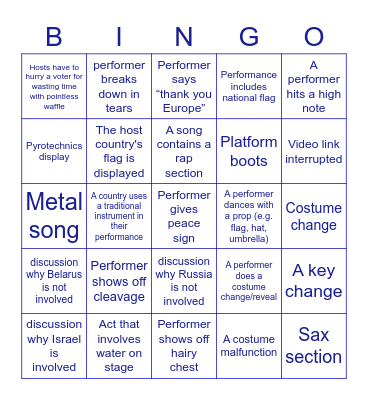 EUROVISION Bingo Card