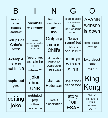 NB Archaeology Pod Bingo Card