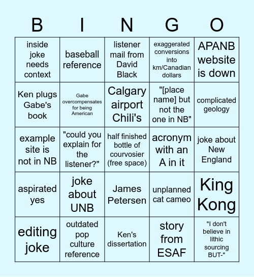 NB Archaeology Pod Bingo Card