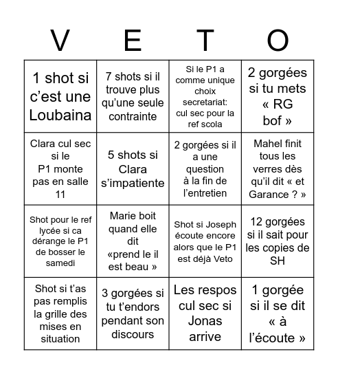 Drinking Entretien Bingo Card