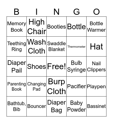 Jenn's Baby Shower  Bingo Card