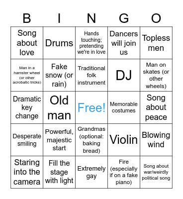 Love Love Peace Peace Eurovision Bingo Card