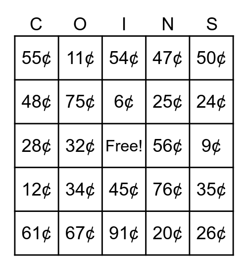 Money Bingo! Bingo Card