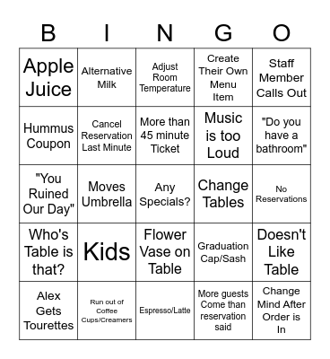 Mother's Day Nightmare Bingo Card