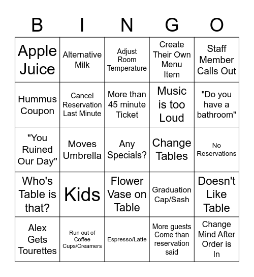 Mother's Day Nightmare Bingo Card