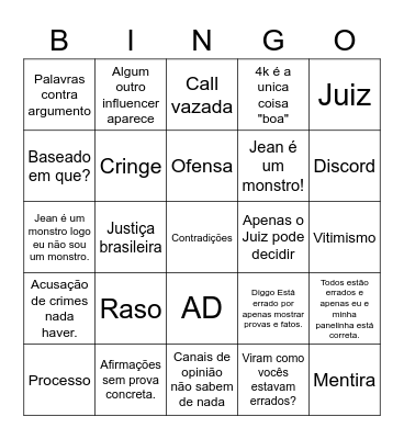 Raluquinha/Yanni Bingo Card