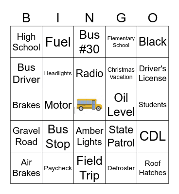 School Bus Bingo Card