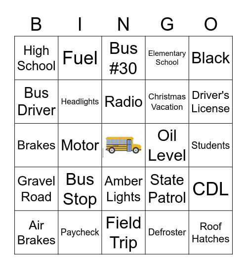 School Bus Bingo Card