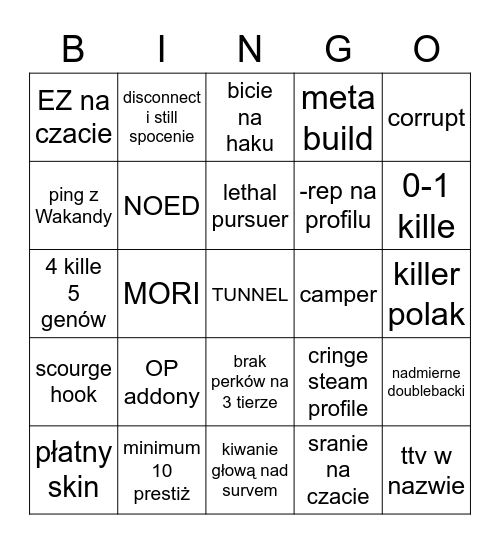 DBD bingo Card