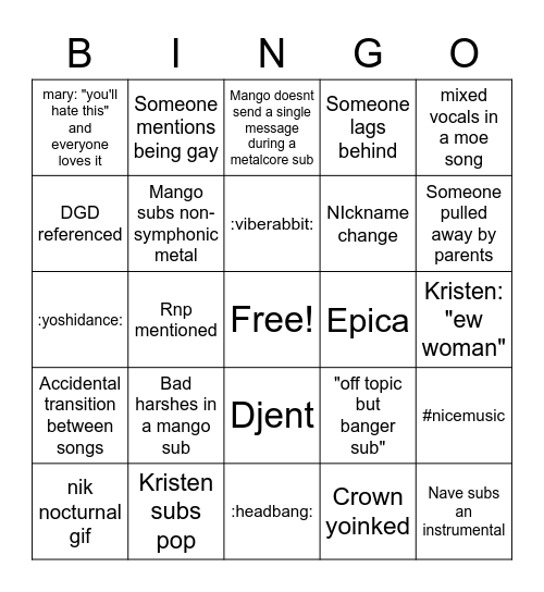 LNG Bingomonthly Bingo Card