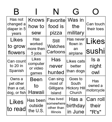 Getting to Know You Bingo Card