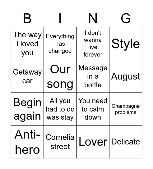 Korde Bingo Card