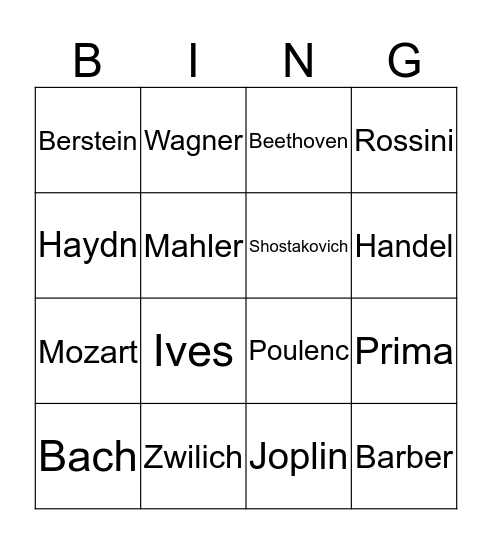 Music Memory Bingo Card
