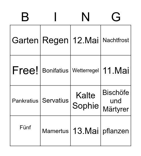 Eisheilige Bingo Card