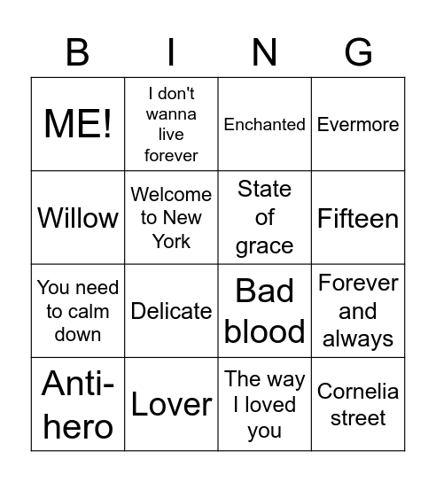 Korde Bingo Card
