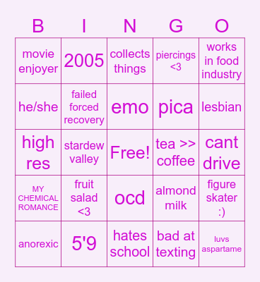 leah's bingo !! Bingo Card